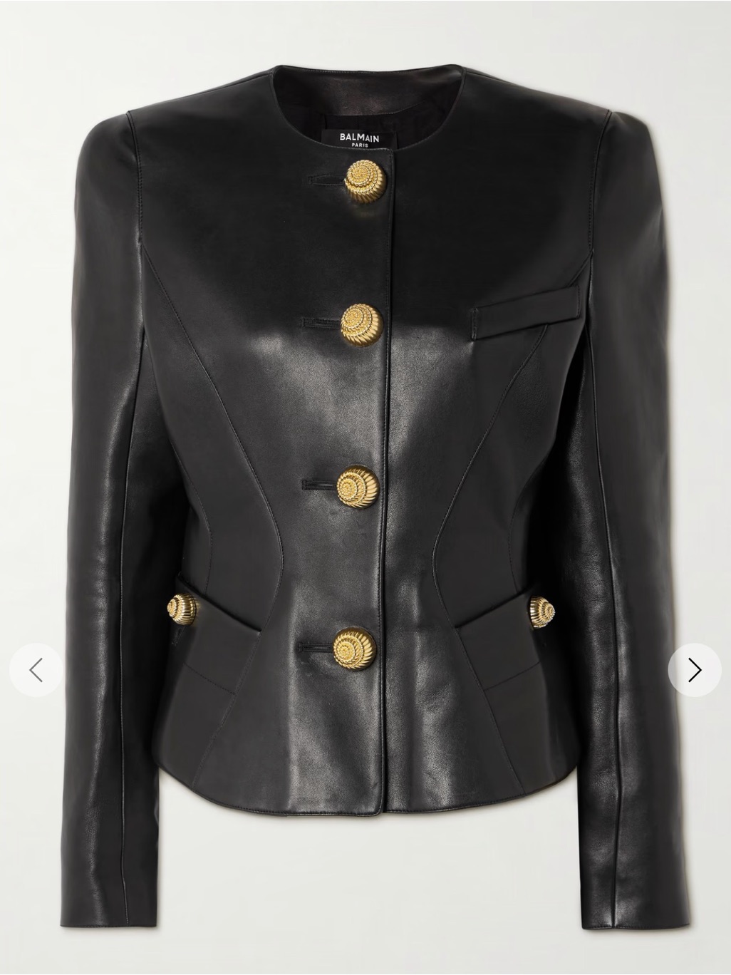 Balmain Black Leather Jacket With Gold Buttons